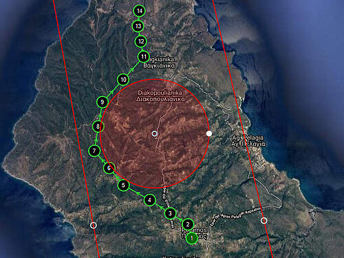 Screenshot of a of a flight route planned automatically in the Germandrones Ground Station